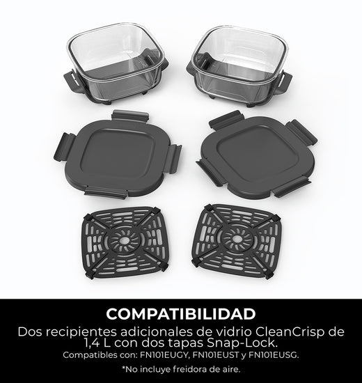 2 Contenedores de cristal CleanCrisp Ninja CRISPi (1.4 L) con tapa Snap-Lock