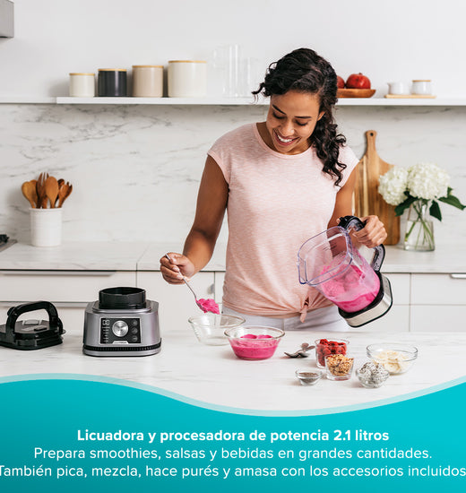 Licuadora 1200W Ninja Foodie 3 en 1, Licuadora y procesadora de potencia, 2.1 Litros, Smoothies, salsas, bebidas, pica,mezcla,purés, amasa con accesorios incluidos.