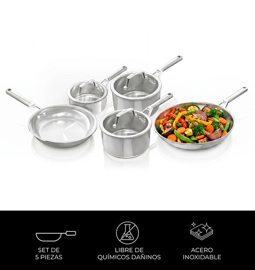 Batería de Cocina 5 Piezas Acero Inoxidable Ninja EverClad