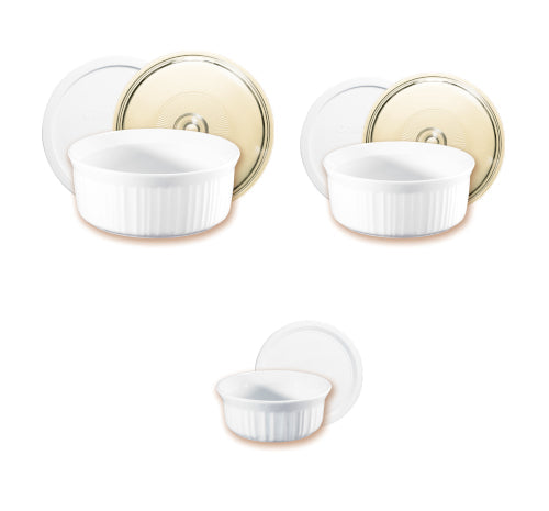 Set de 3 fuentes con tapa plástica + 2 tapas de vidrio French White Corningware